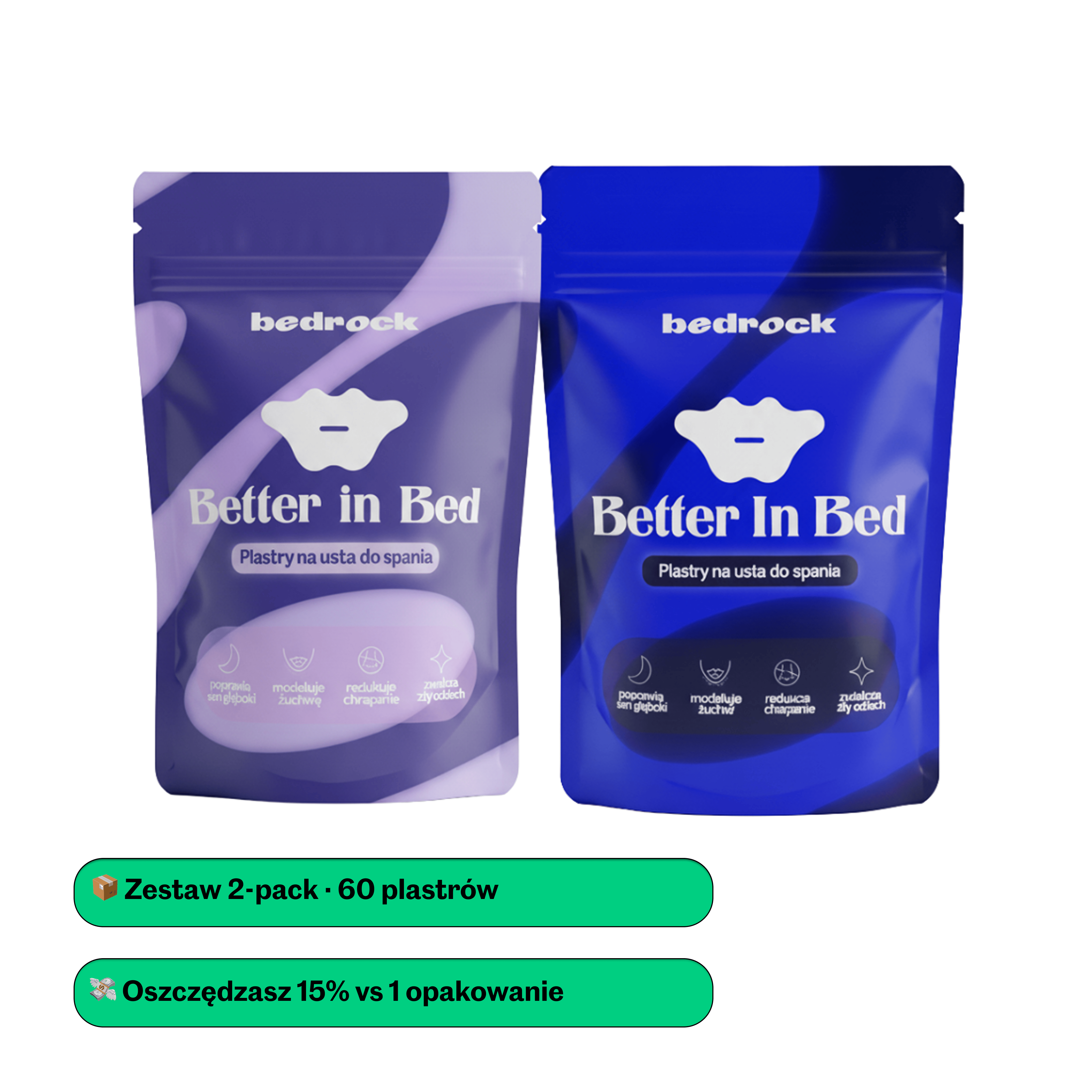 Plastry na usta do spania Bedrock Better in Bed – zestaw 2 opakowań (liliowe i niebieskie)